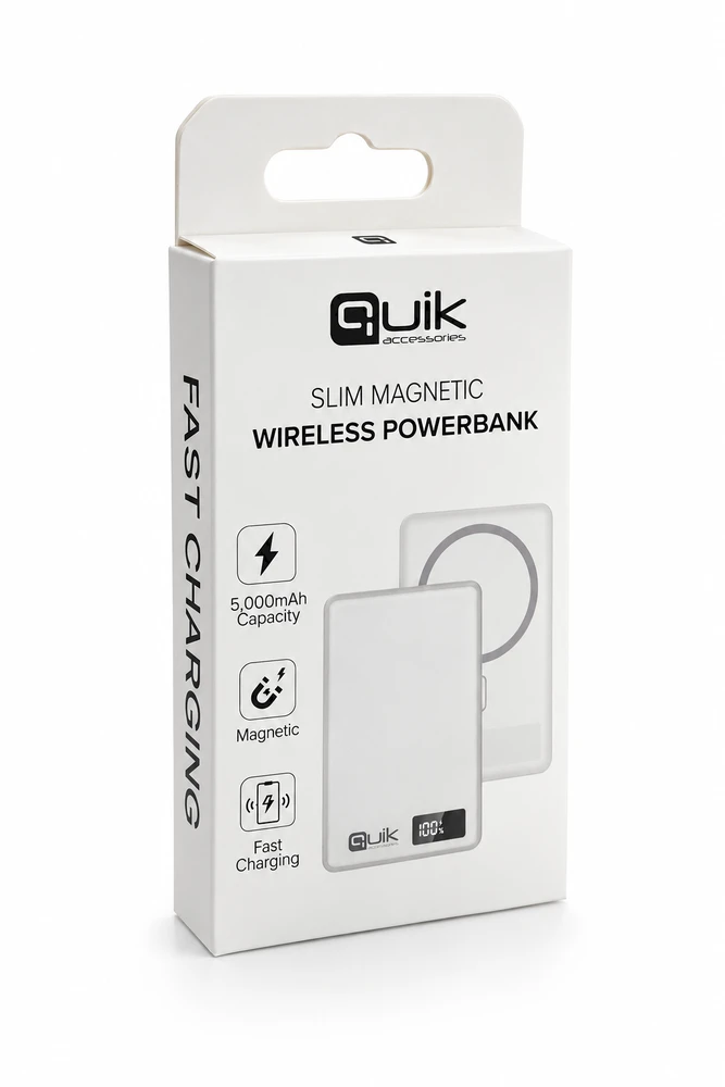 Quik Aksesuarai QP-845 Plonas magnetinis belaidis išorinis akumuliatorius 5.000mAh