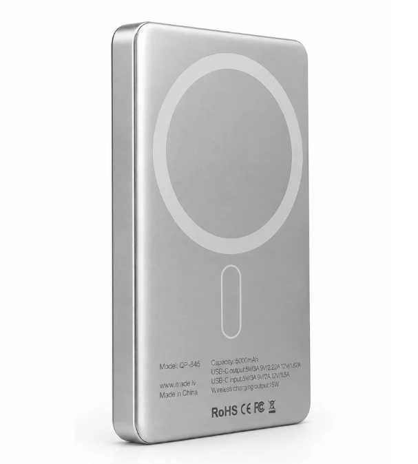 Quik Aksesuarai QP-845 Plonas magnetinis belaidis išorinis akumuliatorius 5.000mAh