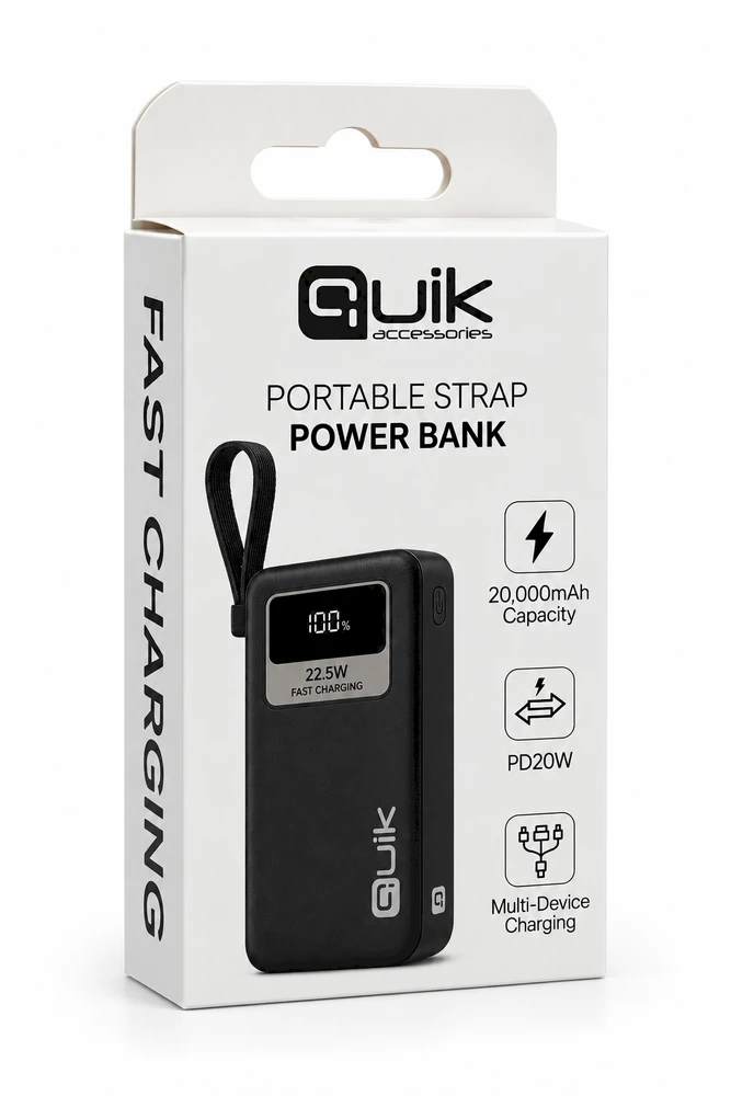Quik Aksesuarai QP-862 Nešiojamas dirželis su išorine baterija 20 000 mAh / 22,5 W