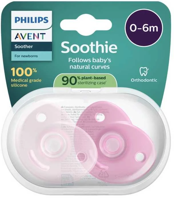 Philips Soothie čiulptukai rožinėje pakuotėje 0-6 mėn.