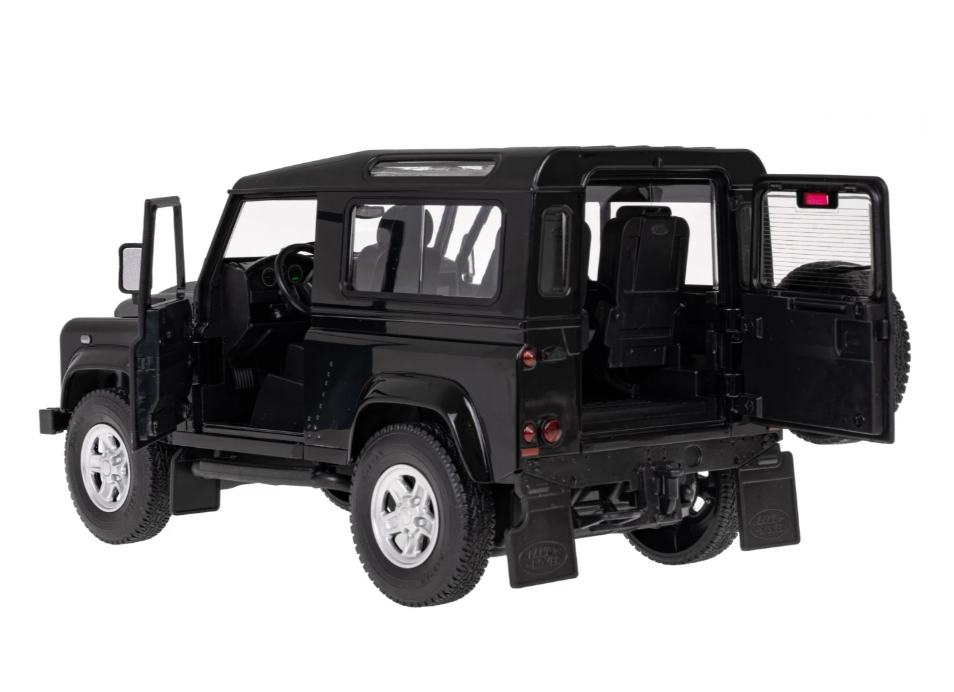 Land Rover Defender juoda RASTAR modelis 1:14 Zdalnie sterowanie auto + Pilot 2,4 GHz + Ręcznie otwierane drzwi