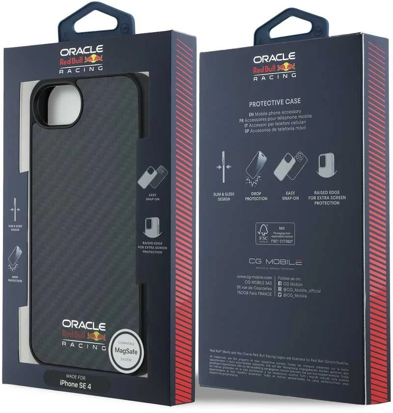 Red Bull Raudona Bull Raudona Bull Carbon Shiny Logo MagSafe dėklas skirtas Apple iPhone 16e juodos spalvos