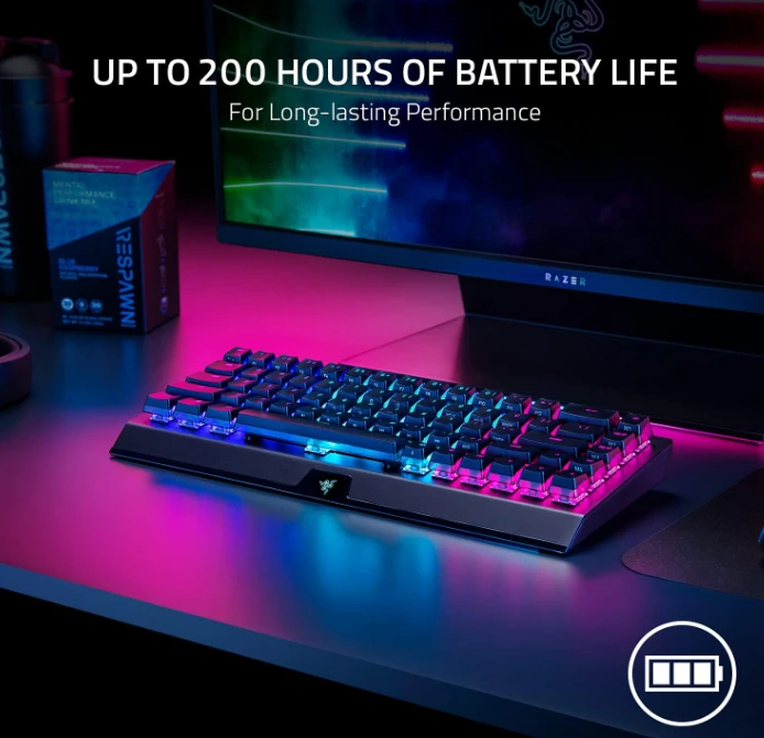 Belaidė 65% Klaviatūra Razer BlackWidow V3 Mini HyperSpeed su Razer Chroma RGB, Green Switch, US išdėstymas