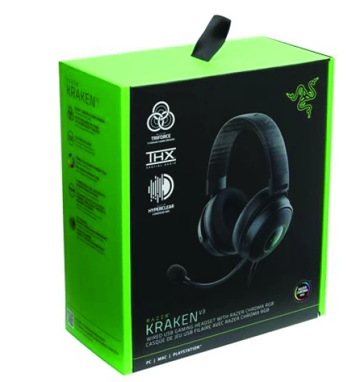 Žaidimų Ausinės Razer Kraken V3, USB jungtis, Chroma RGB, Juodos