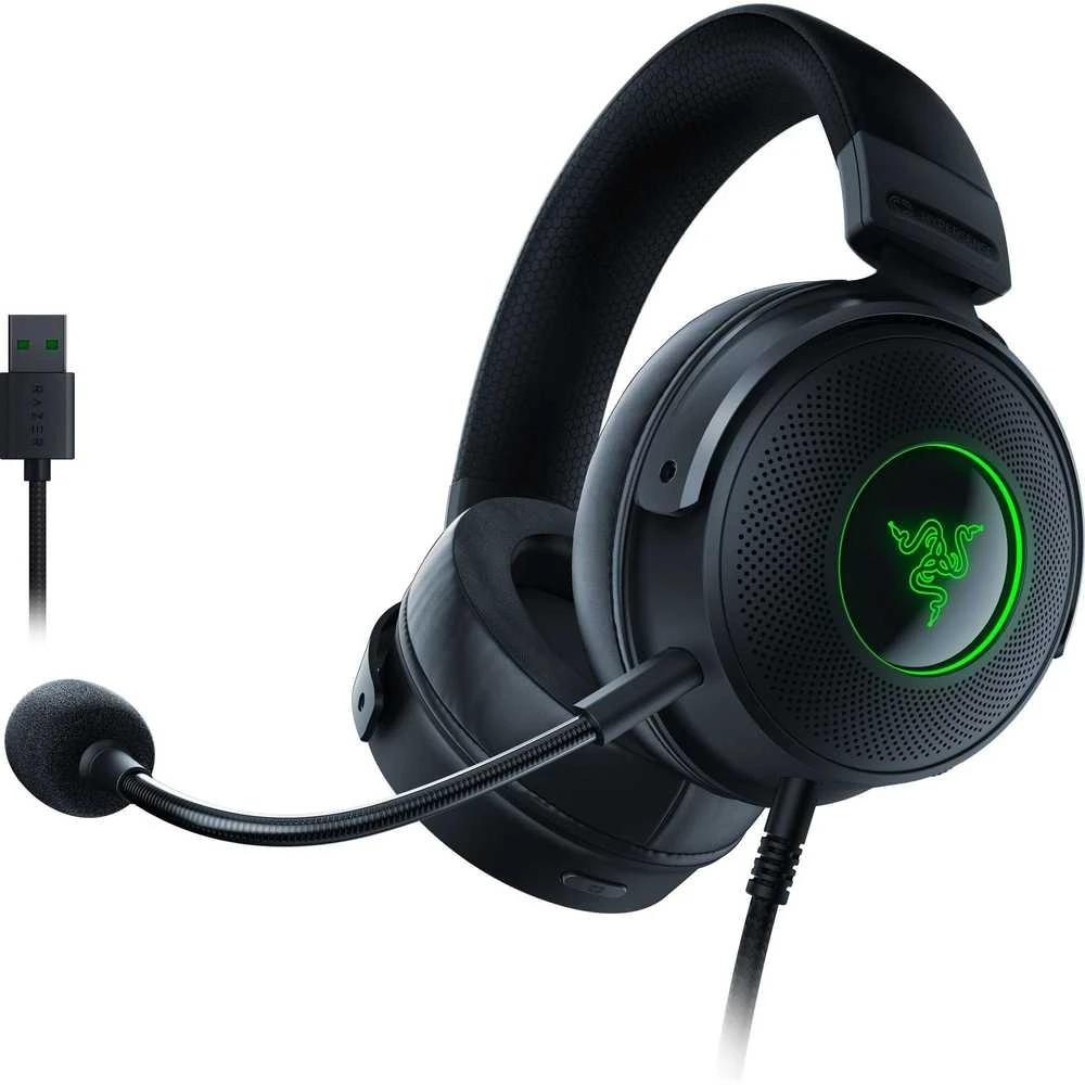 Žaidimų Ausinės Razer Kraken V3 HyperSense, USB jungtis, Chroma RGB, Juodos