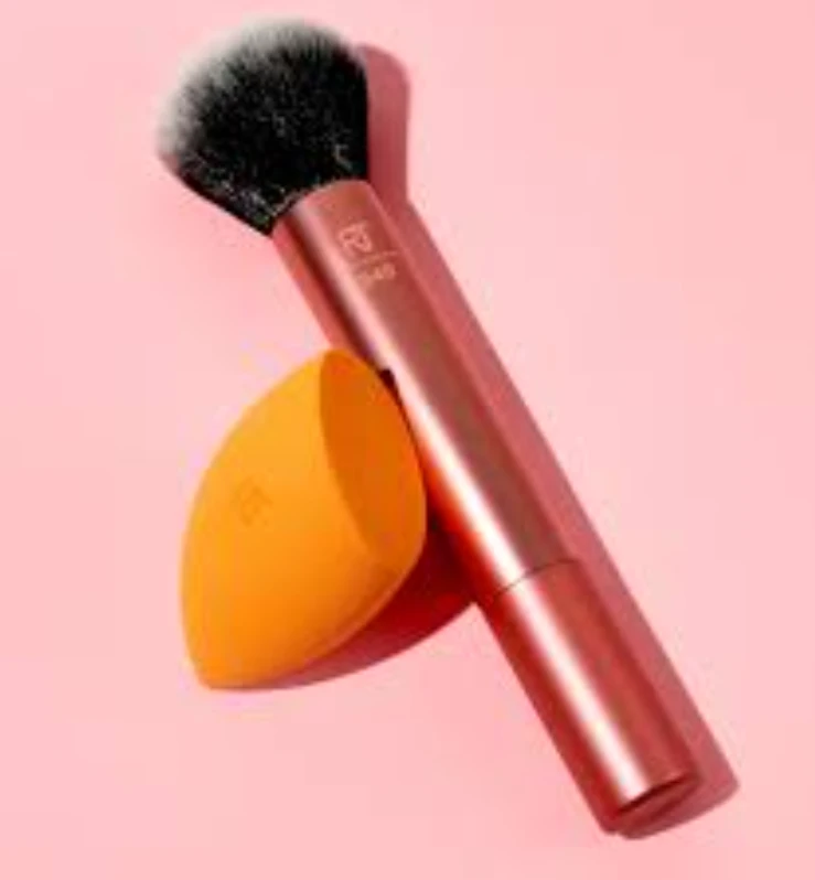 Rinkinys „Real Techniques“: makiažo pagrindas „Real Techniques Blending Foundation Rt 245“ + stebuklinga makiažo kempinėlė „Oranžinis“