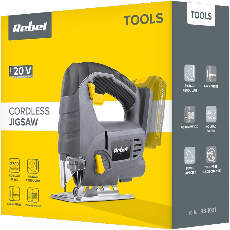 Rebel Tools akumuliatorinis siaurapjūklis RB-1031, 20V; 2 Ah