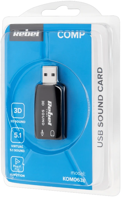 Rebel USB garso plokštė KOM0638 pakuotėje