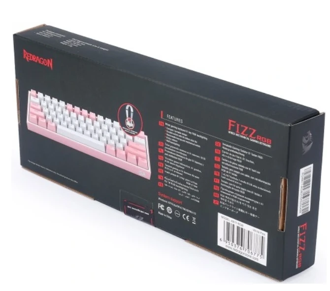 Klaviatūra žaidimams Redragon K617 Fizz RGB Redragon Mechaninė Raudona Switches su laidu mechaninė su pašvietimu balta