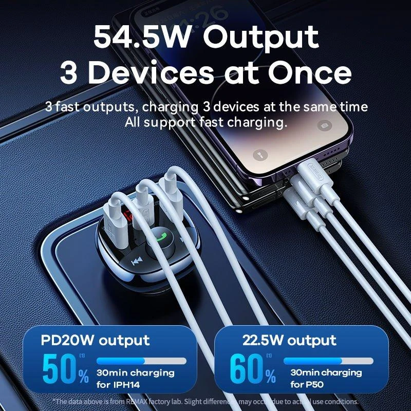 Automobilinis įkroviklis USB-C, 2x USB Remax RCC331, 54.5 W (juodas)