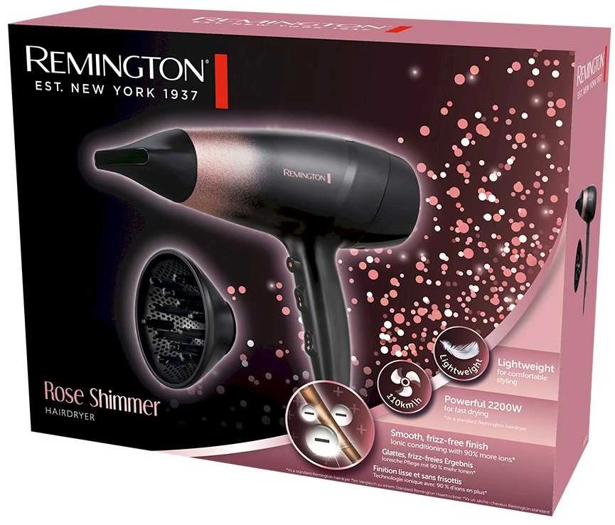 Plaukų Džiovintuvas - Remington D5305 2200W Ioniškas 3 Šilumos 2 Greičių Šaltas Vėjas Rožinė Blizgesys