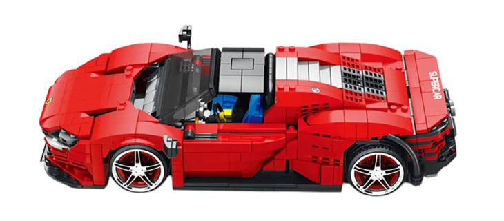 Ramiz Raudonas sportinių automobilių statybinių kaladėlių rinkinys vaikams, 1168 vnt