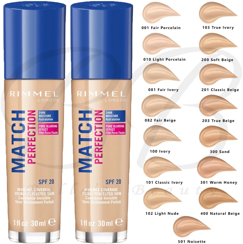 Rimmel London Match Perfection SPF20 makiažo pagrindas Moterims 30 ml, Light Porcelain 10- Cool
