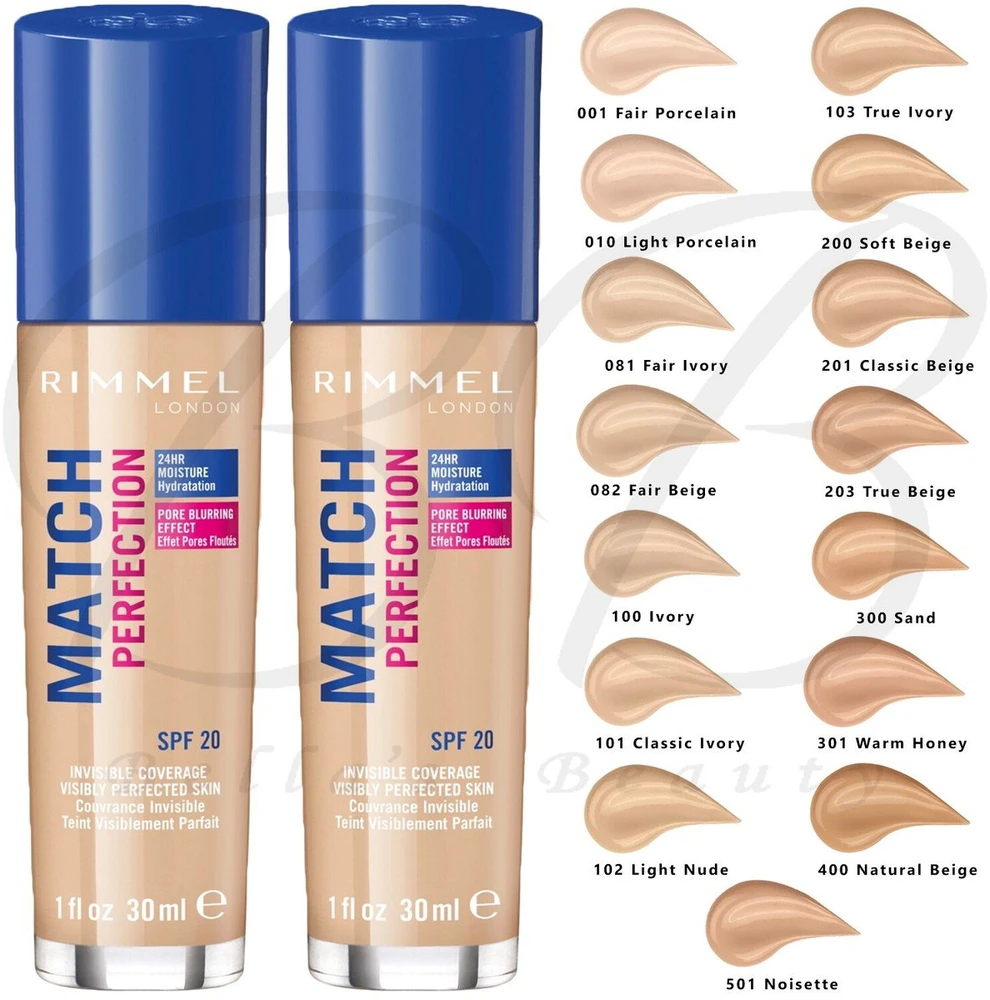 Rimmel London Match Perfection SPF20 makiažo pagrindas Moterims 30 ml, Light Nude 102 - Warm