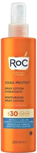 ROC Soleil-Protect Moisturising Purškiklis Lotion SPF 30 purškiama vandeniui atspari apsauginė priemonė nuo saulės, 200 ml