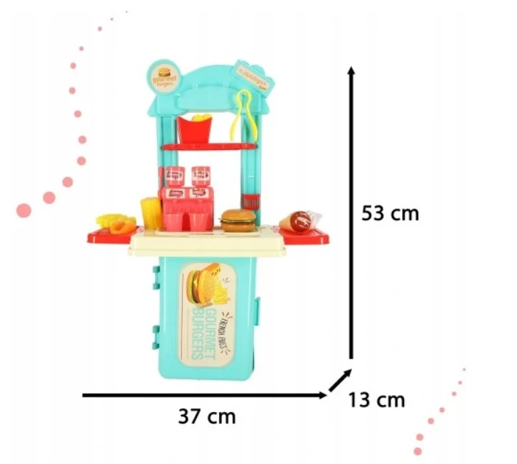 Roger Vaikiška virtuvė lagamine greito maisto mėsainių rinkinys ledai bulvytės 55cm