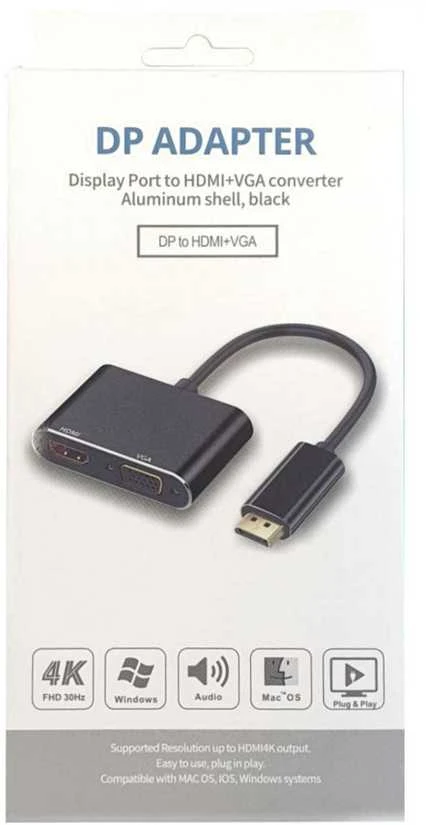 RoGer DP į HDMI ir VGA adapteris pakuotėje