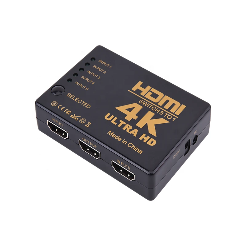 Juodas 5 prievadų 4K HDMI skirstytuvas sujungimų schema