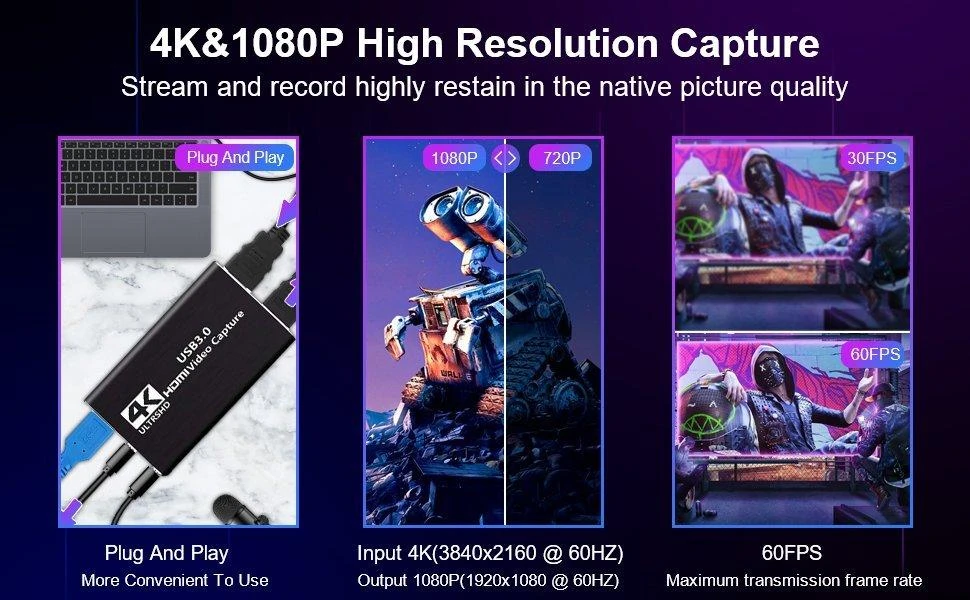 „RoGer“ HDMI vaizdo įrašymo kortelė 4K@60FPS / USB 3.0 / HDCP 2.2