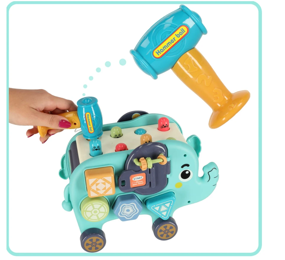 Roger Interaktyvus montessori dramblių rūšiuotuvas 26cm plaktukas