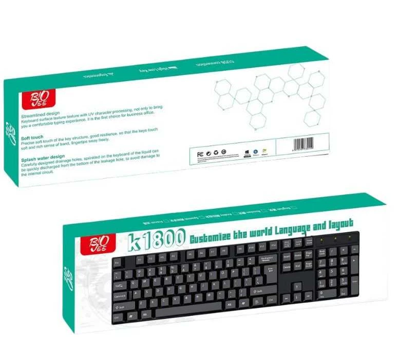 Klaviatūra Roger K1800 su laidu Biurowa USB Juoda