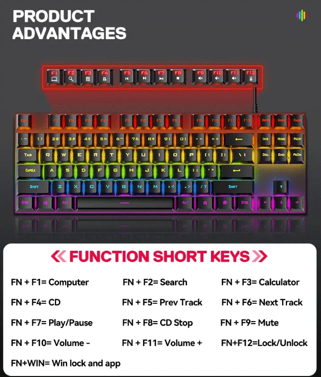 Klaviatūra Roger RoGer K80 Gaming su laidu Mechaninė klaviatūra RGB / USB