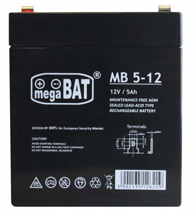 Mpl Power Elektro Megabat 12V 5Ah F1(187) AGM akumuliatorius, 3-5 metai