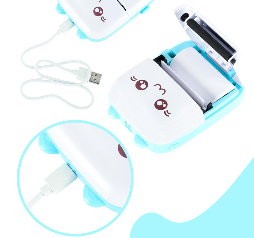 Ikonka KIK Mini terminis etikečių spausdintuvas + USB laidas, mėlynas