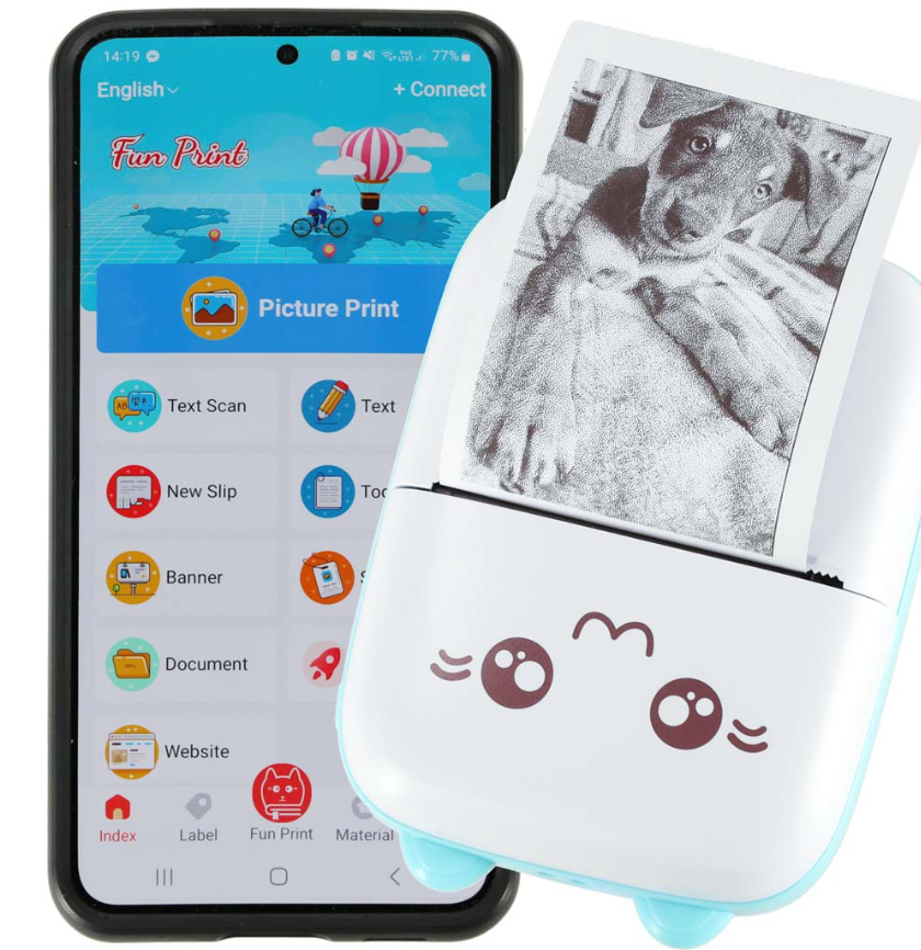 Ikonka KIK Mini terminis etikečių spausdintuvas + USB laidas, mėlynas