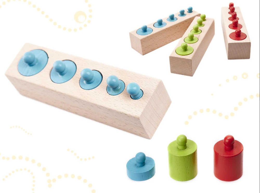 Roger Montessori mediniai cilindriniai svarmenys spalvingi