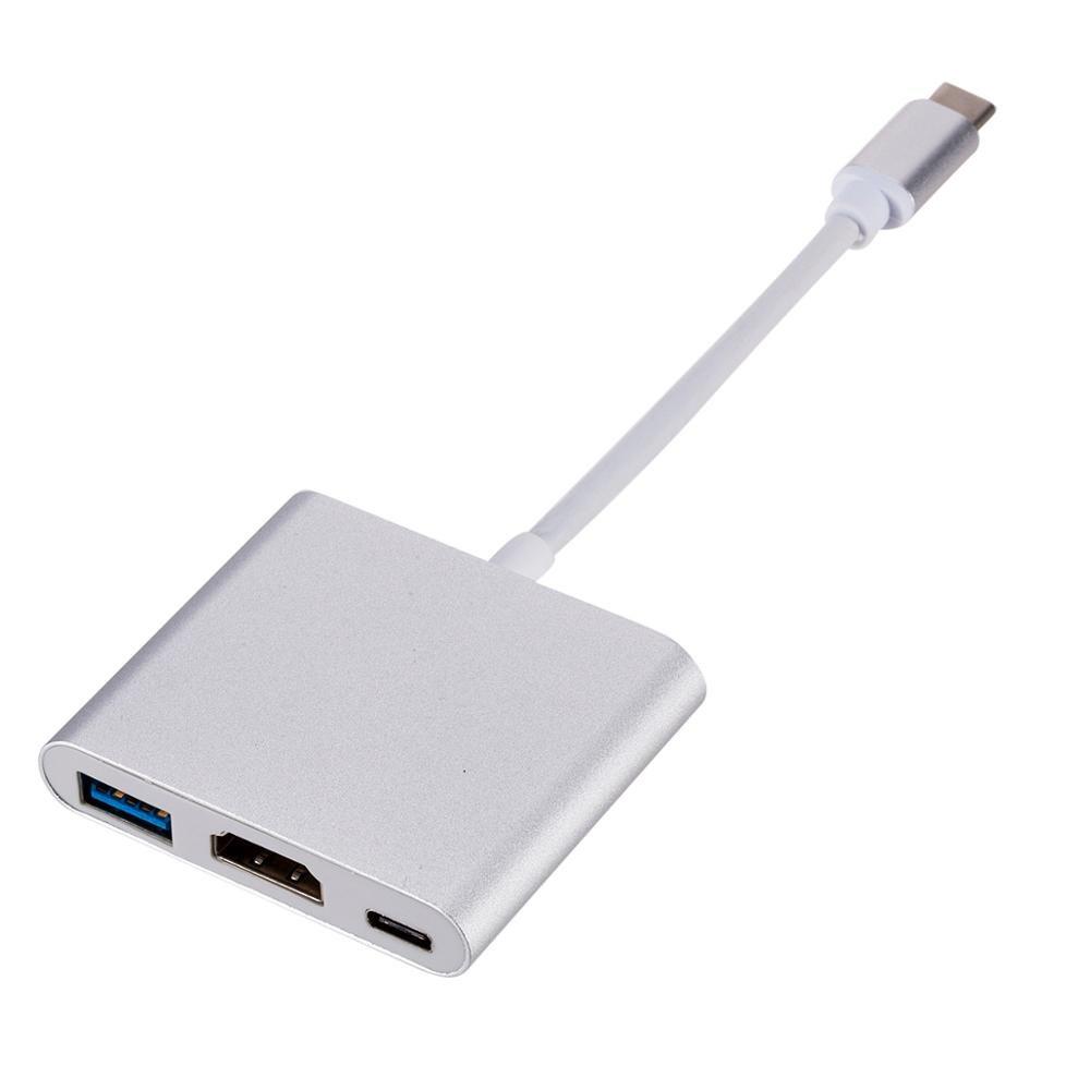 RoGer Multimedia Adapteris Type-C prie HDMI (4K @ 30Hz, 1080P @ 60Hz) + USB 3.0 Sidabrinis