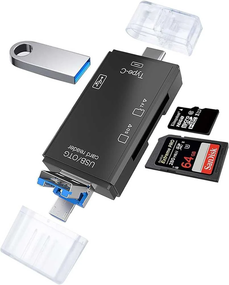 Atminties kortelė „RoGer OTG USB-C/USB/microUSB“ kortelių skaitytuvas TF / SD + USB 2.0