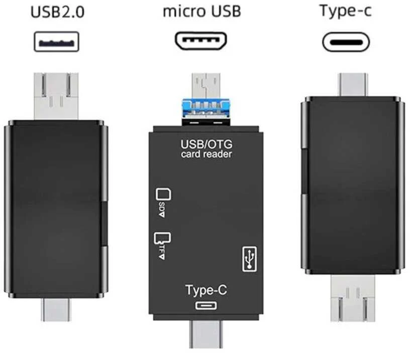 Atminties kortelė „RoGer OTG USB-C/USB/microUSB“ kortelių skaitytuvas TF / SD + USB 2.0