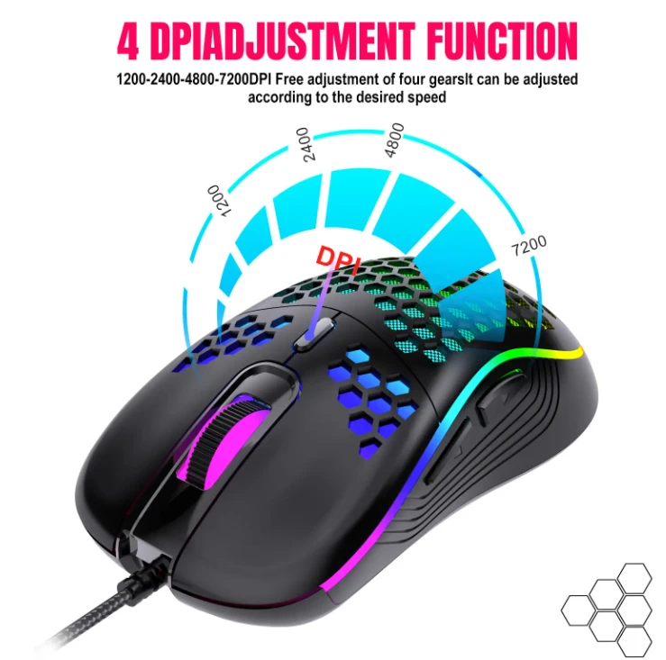 Pelė Roger S4 su laidu Gamingowa DPI 7200 RGB Juoda