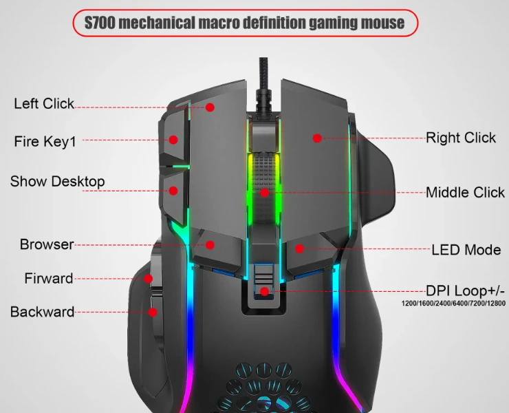 Pelė Roger S700 Juodas DPI 12800 RGB