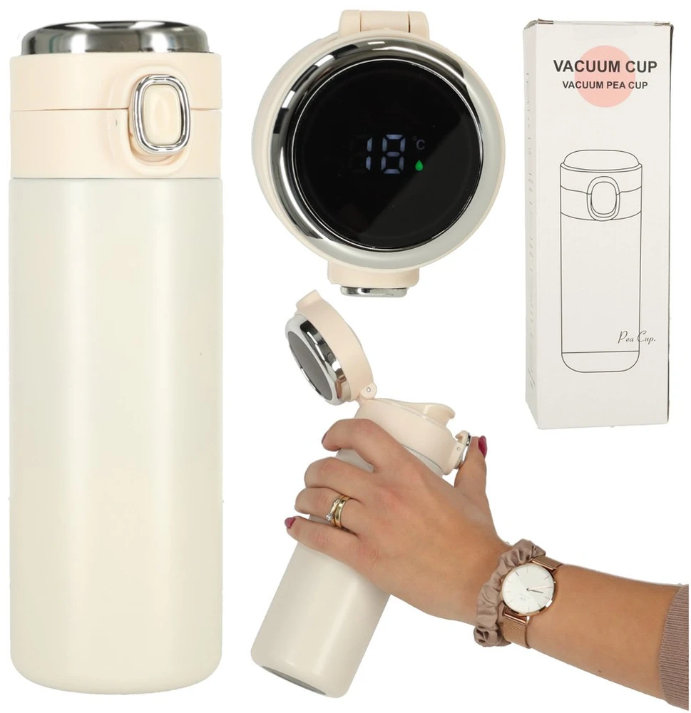 Kruzzel Termo puodelis - termosas 420ML su LED temperatūros indikatoriumi, rusvai gelsvas