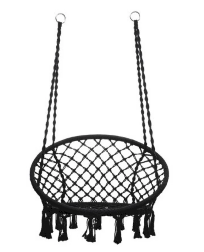 Boho stiliaus pakabinamas krėslas 80 cm | 150 kg | spalva: juoda