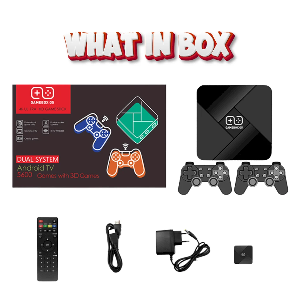 „Roger RoGer TV GameBox G5 Retro“ žaidimų konsolė x2 valdikliai / 64 GB / 4K / 10 emuliatorių / 30 000+ žaidimų