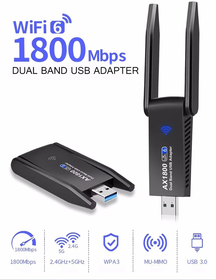 „RoGer UBAX6 USB 3.0 WiFi 6“ adapteris, 802.11ax / 1800mbps / Realtek 8832BU