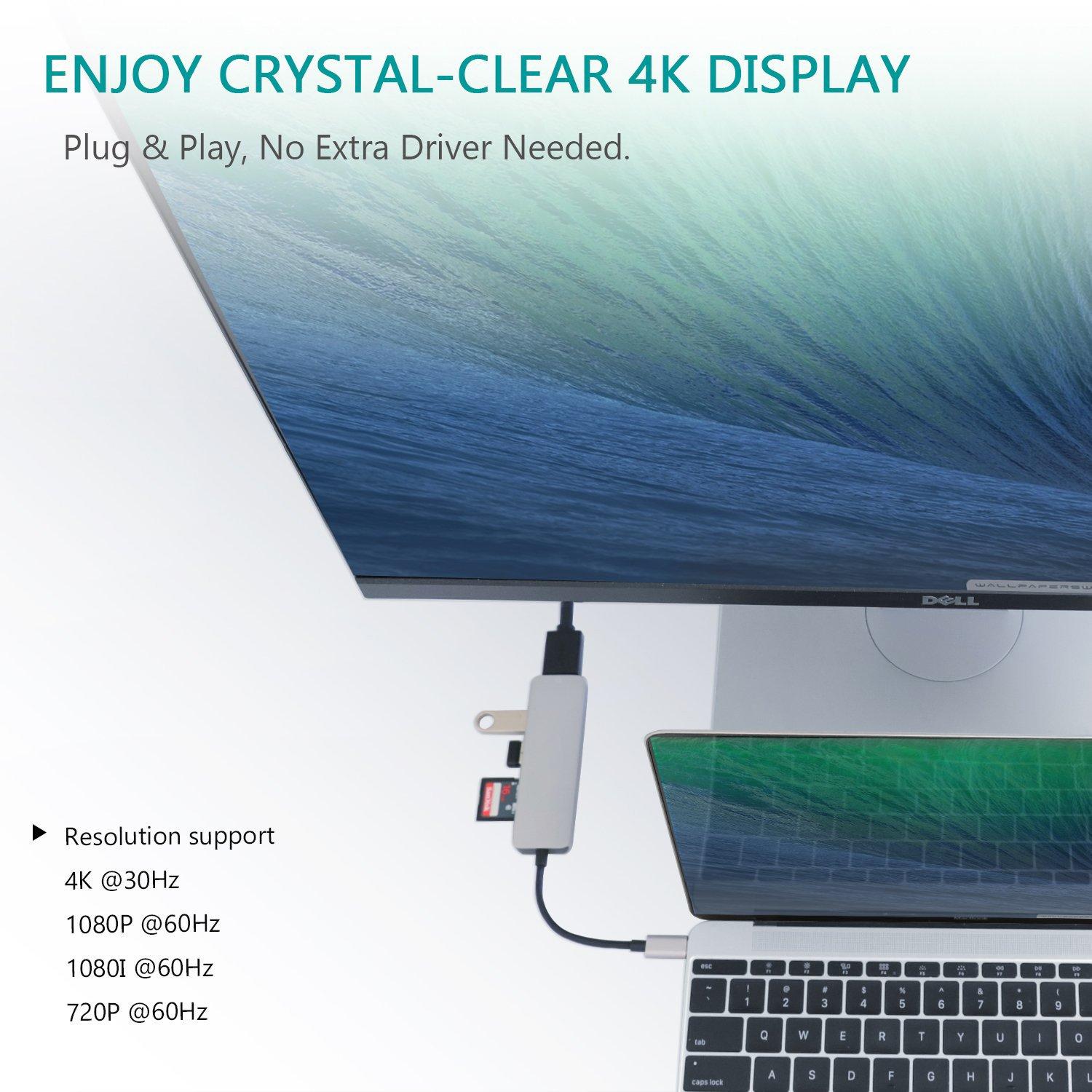 RoGer USB-C Hub 5in1 USB 3.0 x2 / HDMI / SD kortelių skaitytuvas / TF kortelių skaitytuvas