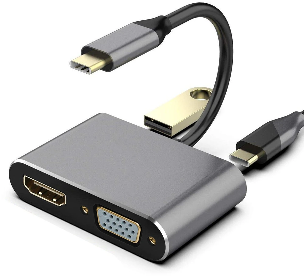 „RoGer“ USB-C multimedijos adapteris, HDMI 4K@30Hz / VGA 1080p / USB 3.0 / USB-C PD