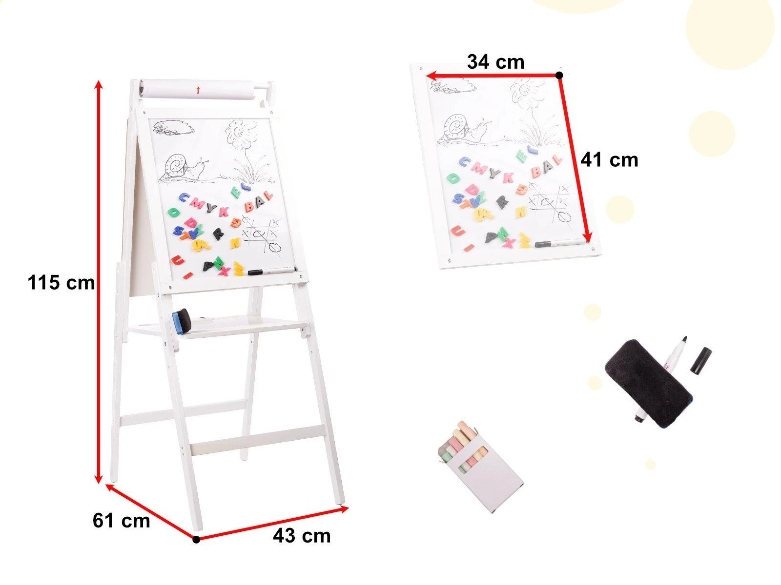 RoGer XXL dvipusė kreida ir magnetinė medinė lenta + mokomieji priedai