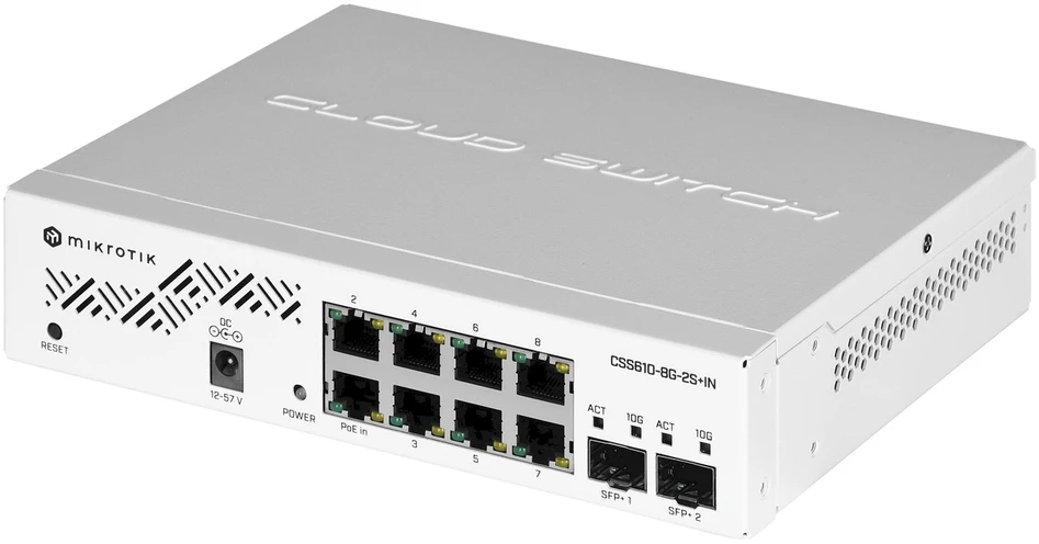 MikroTik | Debesis Maršrutizatorius Switch | CSS610-8G-2S+IN | Tvarkomas žiniatinklis | Montuojamas ant stovo | Gigabit Ethernet (vario) jungtys kiekis 8 | SFP+ jungtys kiekis 2