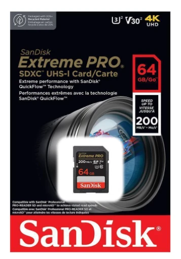 Atminties kortelė SanDisk SDXC 64GB Extreme Pro V30 UHS-I U3 200/90 MB/s