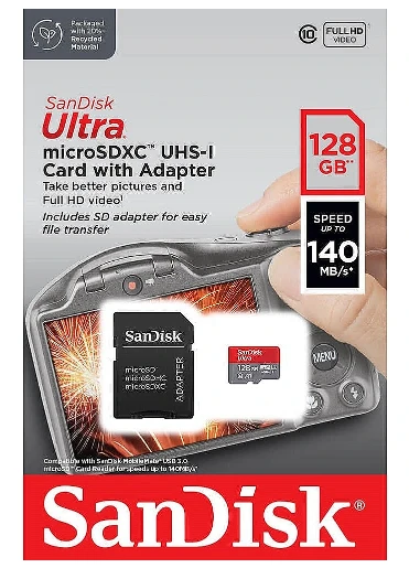 Atminties kortelė Sandisk Ultra microSDXC 128GB, su adapteriu
