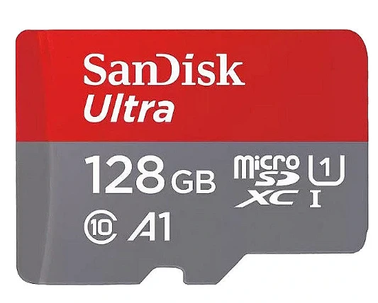 SanDisk Ultra 128GB MicroSDXC kortelė iš arti