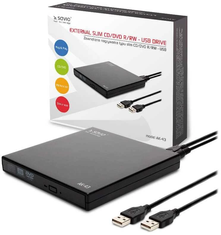 Išorinis DVD Rinkiklis - Savio AK-43 USB 2.0 Juodas