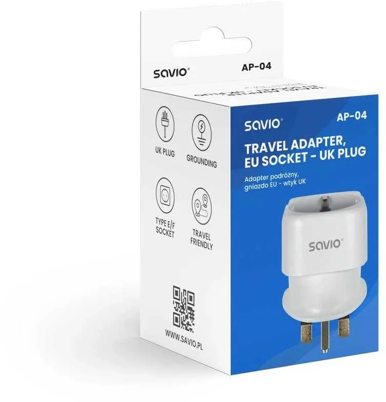 Savio Adapteris kelioninis, gniazdo EU - wtyk UK AP-04