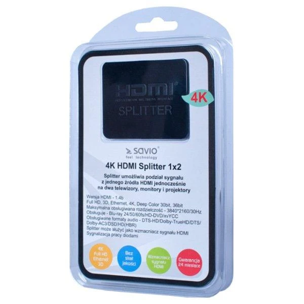 HDMI Skirstytuvas - Savio CL-93 4K 2 Prievadai Juodas