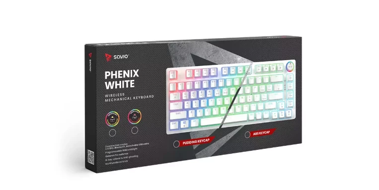 Savio Klaviatūra mechaninė belaidė PHENIX Baltas Gateron Geltona, ABS